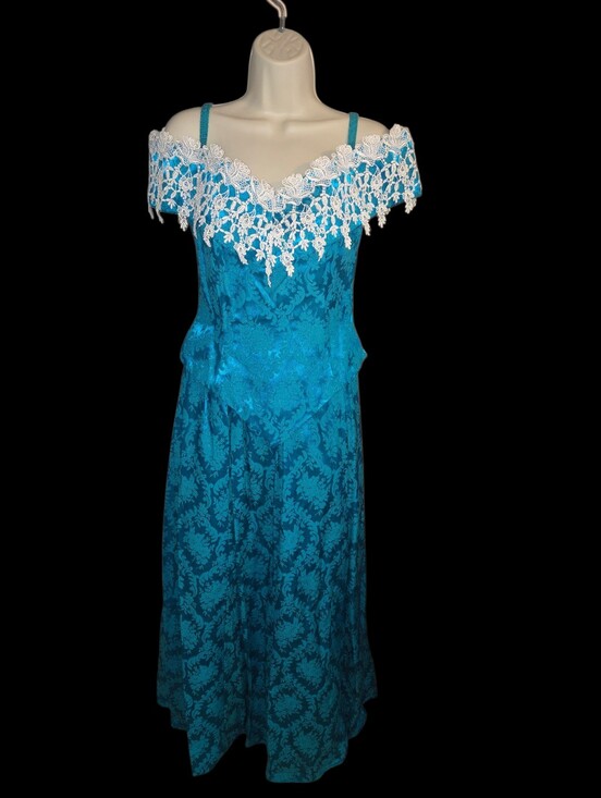 None Dresses & Skirts - Vintage Formal Renaissance Festivsl Teal Blue Corset Lace Dress, Royal Size 5/6